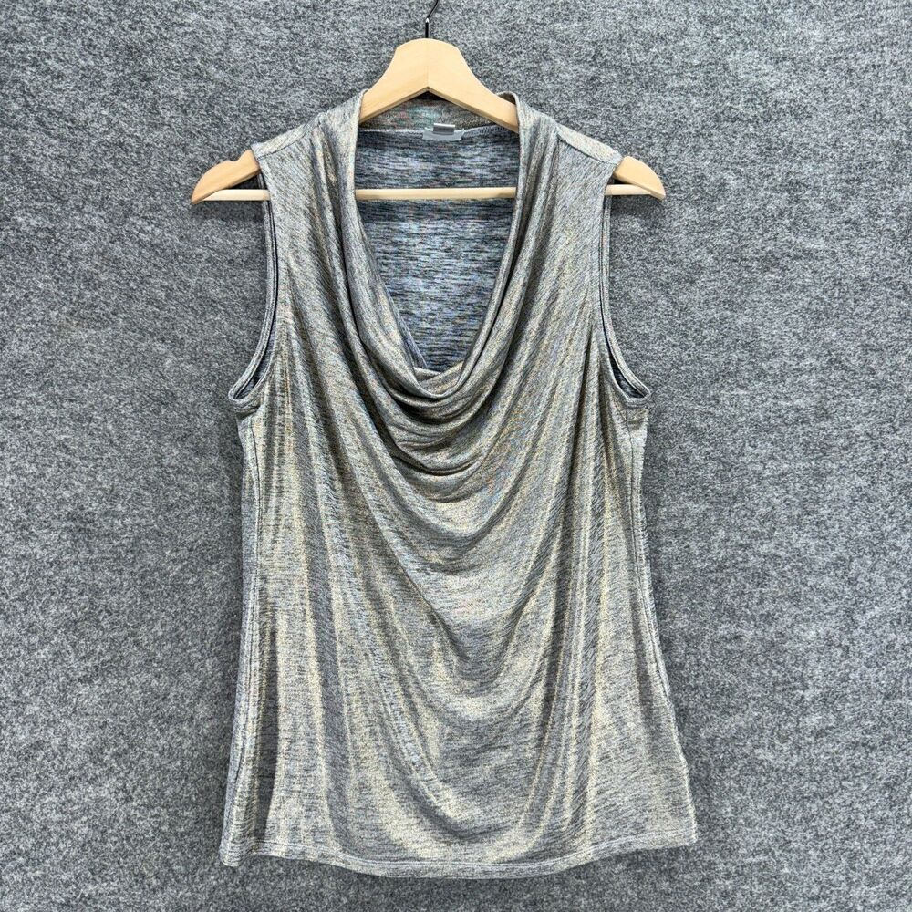 Worthington Blouse Women L Large Gray V-Neck Sleeveless Wide Strap Casual Solid